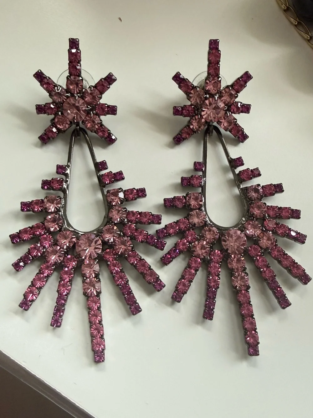 Pink Crystal Starburst Drop Earrings - Picture 3 of 6